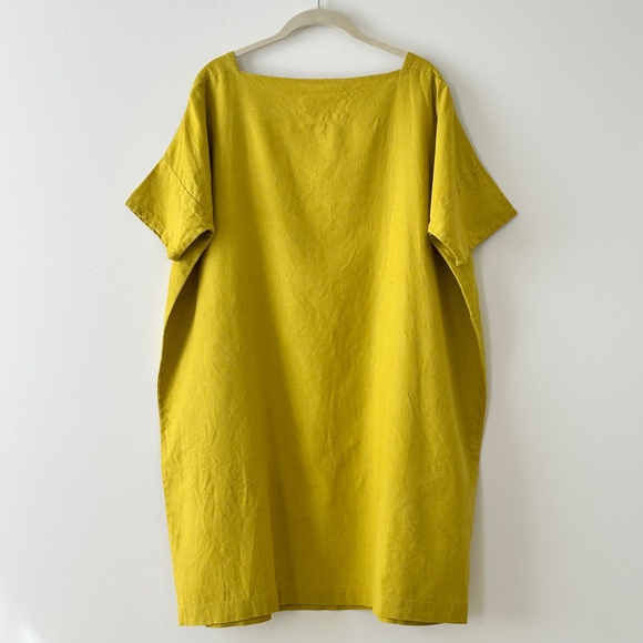 NotPerfectLinen 100% Linen Chartreuse Yellow Green Shift Dress - Picture 8 of 16